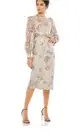 MAC DUGGAL 70237 EMBELLISHED HIGH NECK ILLUSIONS LONG SLEEVE MOCHA MIDI DRESS 8