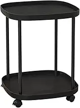 AIMALL 16.9 x 16.9 x 21.3 Inch Mobile Storage Rack, Double-Layer Coffee Table, Lockable Wheels, Space-Saving Side Table for Living Room and Bedside