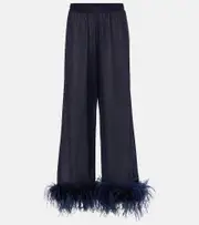 [Oseree] Oséree Lumière Plumage feather-trimmed lamé pants AU 14 blue