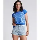 ONE TEASPOON Blue Hand Dyed Logo Organic Crew Tee Shirt Size Medium NWT