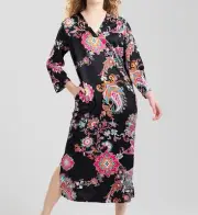 N by Natori SC0020 Jaipur Satin Caftan (Black Multi S)