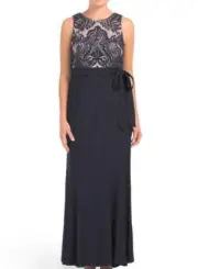 R&M RICHARDS 12P Navy/Nude Trumpet Lace & Sequin Bodice Gown or Dress NWT