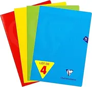 Clairefontaine 294161AMZ Set of 4 Mimesys Stapled Notebooks - A4 21 x 29.7 cm - 96 Pages Large Squares - White Paper 90 g - Polypro Cover (Blue, Red, Yellow and Green)