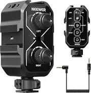 NEEWER MM02 Dual Channel Microphone Audio Mixer Adapter with 3.5mm TRS Cable, Stereo/Mono Switch, Cold Shoe Mounts for DSLR Camera, Smartphones, Wireless Mic Receiver, Video Recording Interview Mic