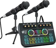 Podcast Equipment Bundle for 2 Mic Tiktok Video Content Creator Kit, Audio Interface DJ Mixer Sound Card Board Condenser Microphone kit Perfect for Studio Live Streaming for Smartphone PCYouTubeLaptop