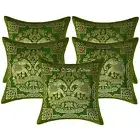 Brocade Home Decor Pillow Cover Olive Green Elephant Handmade Throw Cushions