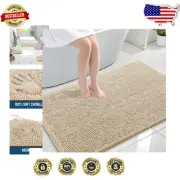 Elegant 44"x32" Beige Chenille Bath Rug - Fluffy, Quick Dry & Stain Resistant