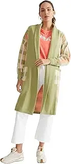 [KATIES] Womens - Coatigan - Winter - Green - Jacket/Coat/Cardigan - Long Sleeve - Check - Relaxed Fit - Length Long - Office Wear - Work Clothes