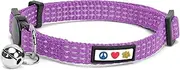 PAWTITAS Reflective Cat Collar with Safety Buckle and Removable Bell, Purple Orchid, 20-30 cm