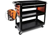 HORUSDY Drawer Tool Storage Trolley Workshop Cart Chest Cabinet Pegboard & Hooks