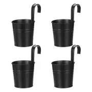 4 Pcs 4" Iron Balcony Rail Planter with Drainage Holes and Hooks, Black