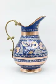 UNIQUE Handmade Handcarved Copper Turkish Pitcher Ewer ibrik 25cm 9.8in BLUE
