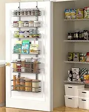 Moforoco 6-Tier Over The Door Pantry Organizer, Pantry Organization and Storage, Black Hanging Basket Cabinet Door Wall Spice Rack Shelves, Home & Kitchen Laundry Room Bathroom Essentials accessories