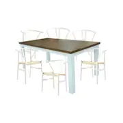 Norah 7pc Dining Set Table 180cm Solid Acacia Wood White Wishbone Chair