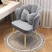 Mid Century Modern Vanity Stool with Backrest and Soft Cushioned Pad Comfortable Scalloped Chair for Dining Room Bedroom Elegant Makeup Seat
