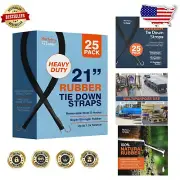 Heavy-Duty 25 Pack 21-Inch Rubber Bungee Cords with Metal Hooks for Truck Use