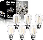 LangPlus+ 2W S14 LED Light Bulbs, E27 Base 2700K Warm White Plastic Shatterproof LED Edison Light Bulbs for Outdoor String Lights, Non- Dimmable 2W Equivalent to 20W Incandescent Bulb, 6 Pack