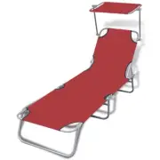 Folding Patio Lounger With Canopy Reclining Lawn Pool Deck Beach Sun Bed Chair