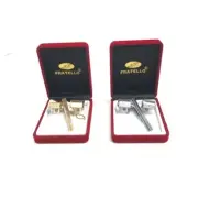 Fratello Men's Cufflinks Tie Clip in Faux Gold or Silver Tone Man Made Material