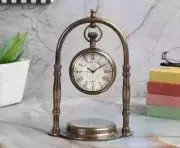 Brass Clock With Compass Antique White Dial Victoria Table