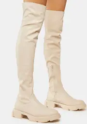[Public Desire] White Junya Knee High Boots