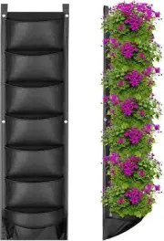 Wesoke Hanging Vertical Wall Planter with 7 Pockets, Black Hanging Plant Plantin