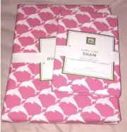 Pottery Barn Cape Cod Teen Kids Duvet Cover 2 Shams Pink White Dolphins New Twin