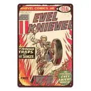 2x Evel Knievel Traps Marvel Tin Metal Sign Rustic Look Vintage Man Cave Car