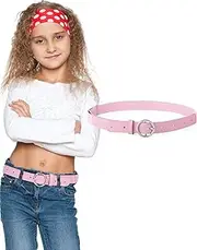 [Coubeau] Boys Girls Elastic Belt - Adjustable Buckle Belt with Leather for Children from 3-15 Years, pink circle waist, Eine Einheitsgröße