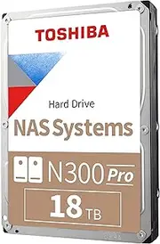 Toshiba N300 PRO 18TB Large-Sized Business NAS (up to 24 Bays) 3.5-Inch Internal Hard Drive - Up to 300 TB/Year Workload Rate CMR SATA 6 GB/s 7200 RPM 512 MB Cache - HDWG51JXZSTB