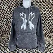 NEW HK Army Split Acid Wash Pull Over Hooded Sweatshirt - White - Medium