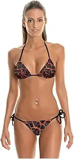 [Shukqueen] Womens Volcano Lava Printed Separate Swimwear Sexy Tie Bikini Backless Top and Shorts Bikini Set Medium