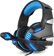 QINERSAW Gaming Headset with Microphone for PS5, PS4, PC, Mac, 3-in-1 Players Headphones with Microphone, for Playstation Console, Wired Mode for Controller (Colour: Blue)
