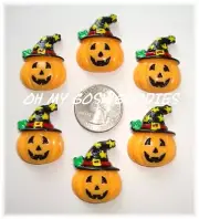 6PC HALLOWEEN WITCH HAT PUMPKIN FLAT BACK FLATBACK RESINS 4 HAIRBOW BOW CENTER
