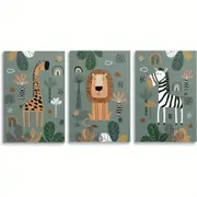 3pcs Baby Safari Nursery Print 100% Australian Made 3 x 40x60cm (Metal Print)