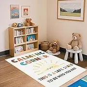 Maasechs Classroom Rug Calm Corner Carpet Sun Pattern with Smile Face Educational Area Rug for Kids Room Seating Décor, 2'11" × 3'11" Play Carpet for Teaching Nursery and Playroom