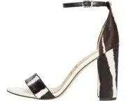 Sam Edelman Yaro Ivory Black Block Heel Ankle Strap Two Piece Open Toe Sandals