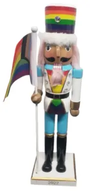 Wooden Christmas Nutcracker,14",LGBT,RAINBOW WHITE SOLDIER WITH PRIDE FLAG 22,WS