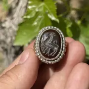 Beautiful Ancient Agate Stone Animal Intaglio Rare Solid Silver Ring