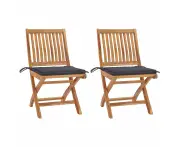 Solid Teak Wood Garden Chairs Set of Two with Cushions Outdoor Patio Furniture