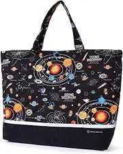 COLORFUL CANDY STYLE NM281900 Gusseted Quilted Lesson Bag (with Loop), Reflector, Water Repellent, Solar System Planets and Cosmo Planetarium, Black, Water Repellent, Lightweight, Stain Resistant,