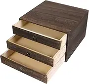 Angoily Classic Solid Wood Storage Drawers 3-layer Wooden Desktop Organizer Ring Pull Mechanism