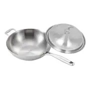 SOGA 18/10 Stainless Steel Fry Pan 34cm Frying Pan Top Grade Skillet with Helper Handle and Lid