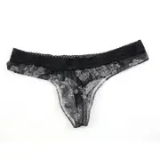 Men's Underwear Thong Pants Printed Transparent Lace Breathable Underpants Black M