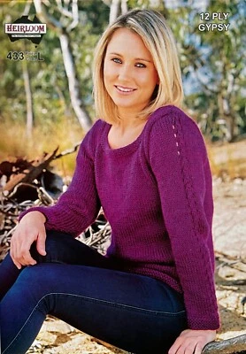 Ladies 12 Ply Knitted Jumper Sweater - Heirloom Knitting Pattern 433