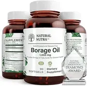 Natural Nutra Borage Oil, Omega 6 Essential Fatty Acids Supplement with GLA, Linoleic, Oleic and Palmitic Acid, Cold Pressed, Herbicide and Pesticide Free, 90 Softgels