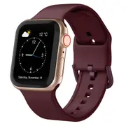 For Apple Watch SE,44-mm Case,Pin Buckle Silicone Watch Band,Wine Red
