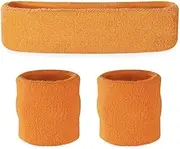 Boutique Retailer Tennis Terry Towelling Cotton Sweat Gym Wristband & Headband Set, Orange