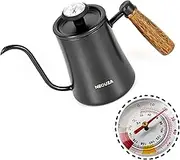 NEOUZA Pour Over Coffee Goose-Neck Kettle, 600ml, with High-Precision Thermometer | 304 Stainless Steel | Ergonomic Wooden Handle | Versatile Heating Options | Easy to Clean (Mechanical)