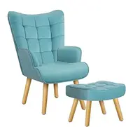 ALFORDSON Velvet Armchair with Footstool Ottoman, High Back Leisure Occasional Accent Nursing Chair Solid Wooden Legs, Lounge Sofa for Reading Dressing Bedroom Living Room, Max 180kg, Bozena Blue